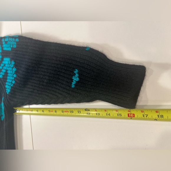 ESPRIT 80 Vintage 100% Wool chunky knit Oversized Sweater Collared Black/Teal - Picture 5 of 11